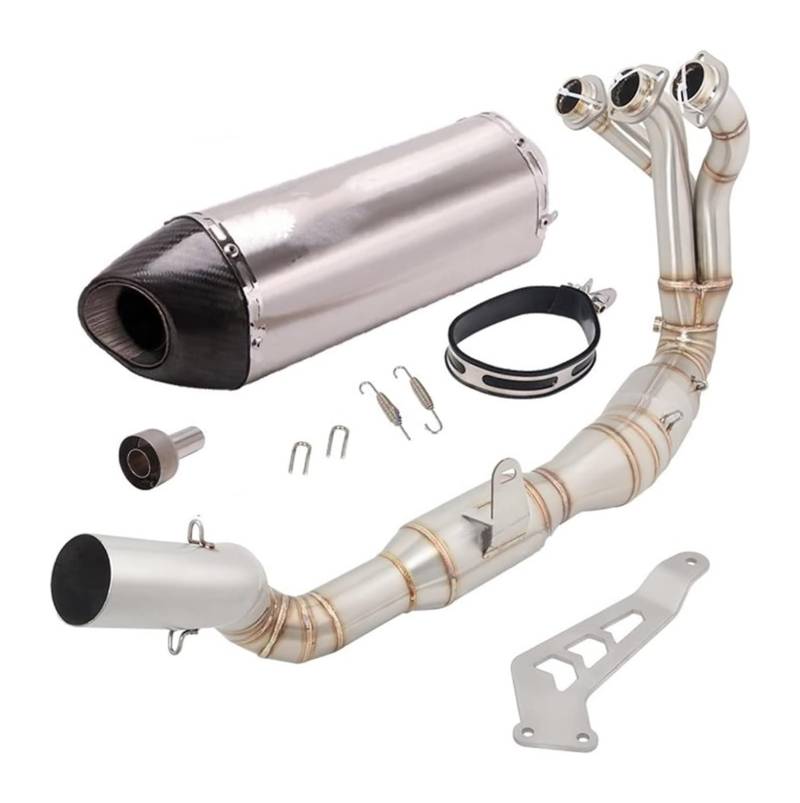 Motorrad Auspuff Mittelrohr Für Y&amaha Für MT09 FZ09 2021 2022 Motorradauspuff Flucht Vollsystem Modifizierter Kohlefaser-Schalldämpfer Mit Katalysator-Verbindungsrohr(6) von Ciloc