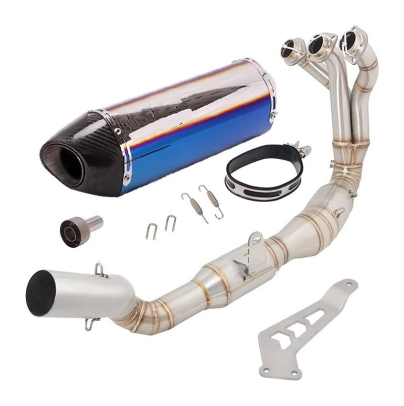Motorrad Auspuff Mittelrohr Für Y&amaha Für MT09 FZ09 2021 2022 Motorradauspuff Flucht Vollsystem Modifizierter Kohlefaser-Schalldämpfer Mit Katalysator-Verbindungsrohr(8) von Ciloc