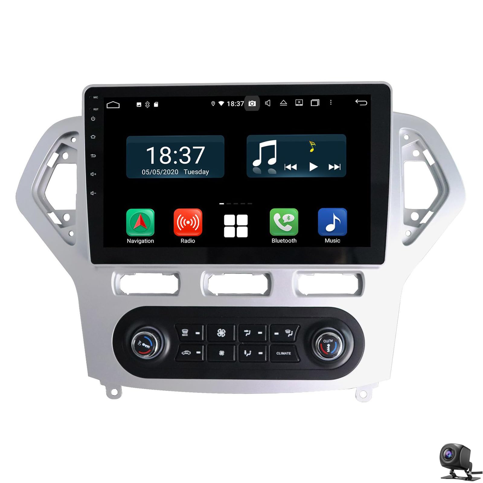 Ciosipul Android 14 Autoradio für F-ord Mondeo 2007-2010 kabelloses CarPlay Android Auto Touchscreen GPS Radio WiFi Mirror Link Bluetooth FM RDS EQ SWC Rückfahrkamera(Size:9",Color:8 CORE 6+128G) von Ciosipul