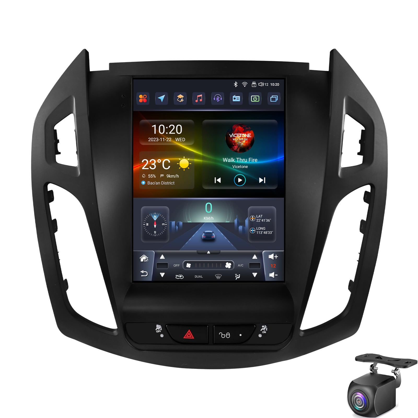 Ciosipul Android 14 Autoradio für for-d Tourneo Connect/Transit Connect 2013-2018 GPS-Navigation 9,7-Zoll-Touchscreen WiFi Mirror Link Bluetooth FM RCA USB SWC Mikrofon Rückfahrkamera(Color:P2-CP) von Ciosipul