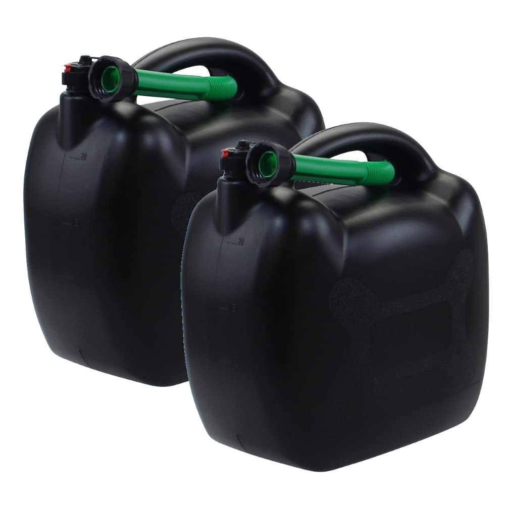 2x Benzinkanister 20L schwarz Kunststoff mit Einfüllschlauch grün, UN-Zulassung von Citomerx
