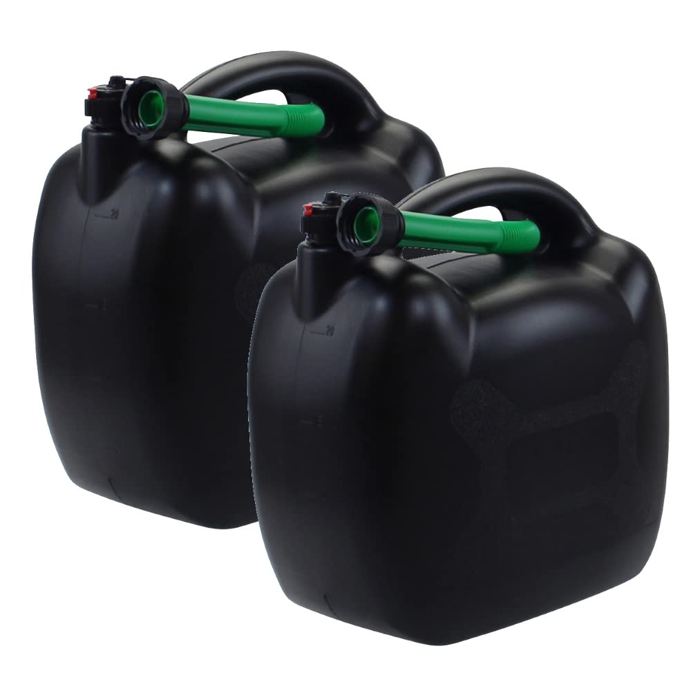 2x Benzinkanister 20L schwarz Kunststoff mit Einfüllschlauch grün, UN-Zulassung 2x Benzinkanister 20L schwarz Kunststoff mit Einfüllschlauch grün, UN-Zulassung von Citomerx