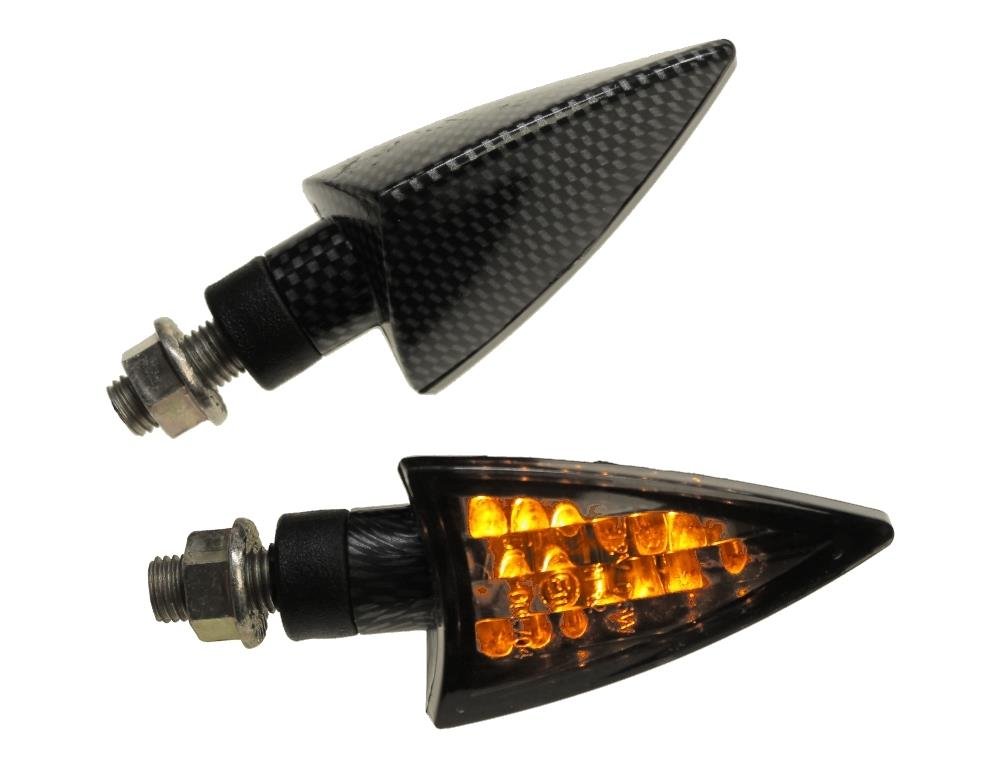 Motorrad Mini Blinker LED Rob Carbon getönt E-geprüft M10 passt z.B. bei Honda Yamaha Suzuki Aprilia Rex Peugeot MBK von Citomerx