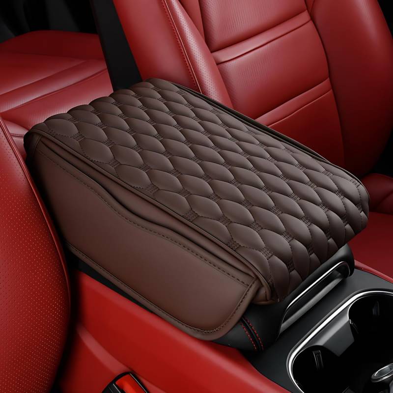 Civenhhd Auto Armlehne Pad, Universal Armlehne Kissen Pad Leder Armlehne Box Pad Wasserdicht Auto Armlehne Mittelkonsole Abdeckung Pad Armlehne Pad Aufbewahrungstasche (Einfacher Stil, Braun) von Civenhhd