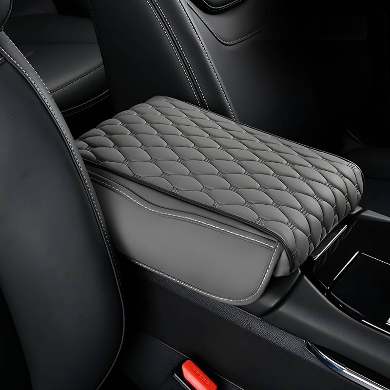 Civenhhd Auto Armlehne Pad, Universal Armlehne Kissen Pad Leder Armlehne Box Pad Wasserdicht Auto Armlehne Mittelkonsole Abdeckung Pad Armlehne Pad Aufbewahrungstasche (Einfacher Stil, Grau) von Civenhhd