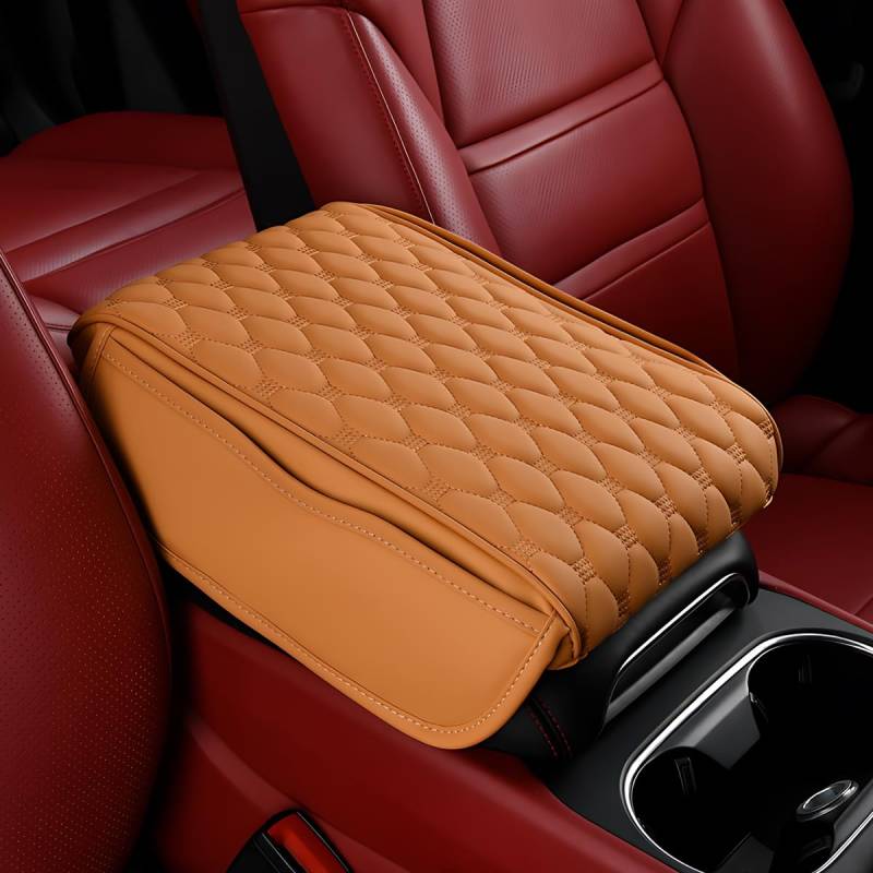 Civenhhd Auto Armlehne Pad, Universal Armlehne Kissen Pad Leder Armlehne Box Pad Wasserdicht Auto Armlehne Mittelkonsole Abdeckung Pad Armlehne Pad Aufbewahrungstasche (Einfacher Stil, Orange) von Civenhhd