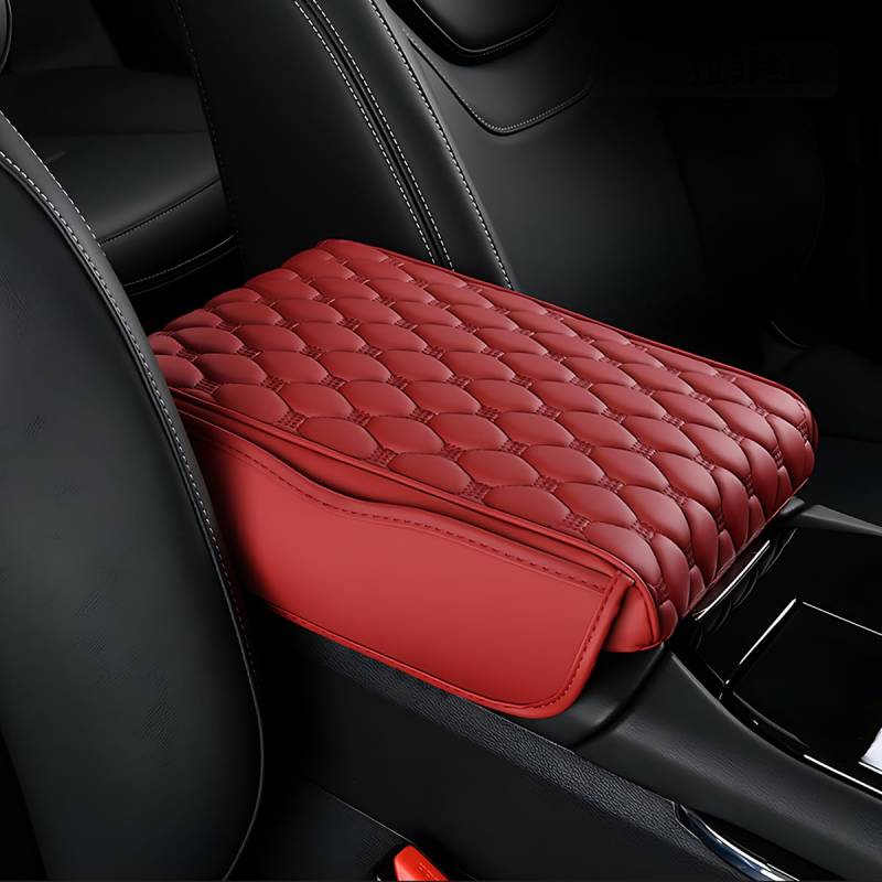 Civenhhd Auto Armlehne Pad, Universal Armlehne Kissen Pad Leder Armlehne Box Pad Wasserdicht Auto Armlehne Mittelkonsole Abdeckung Pad Armlehne Pad Aufbewahrungstasche (Einfacher Stil, Rot) von Civenhhd