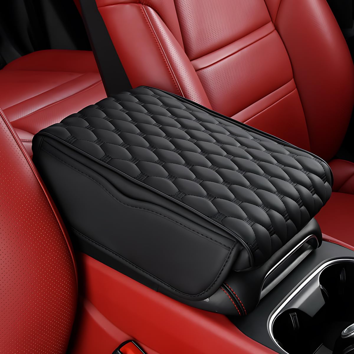 Civenhhd Auto Armlehne Pad, Universal Armlehne Kissen Pad Leder Armlehne Box Pad Wasserdicht Auto Armlehne Mittelkonsole Abdeckung Pad Armlehne Pad Aufbewahrungstasche (Einfacher Stil, Schwarz) von Civenhhd