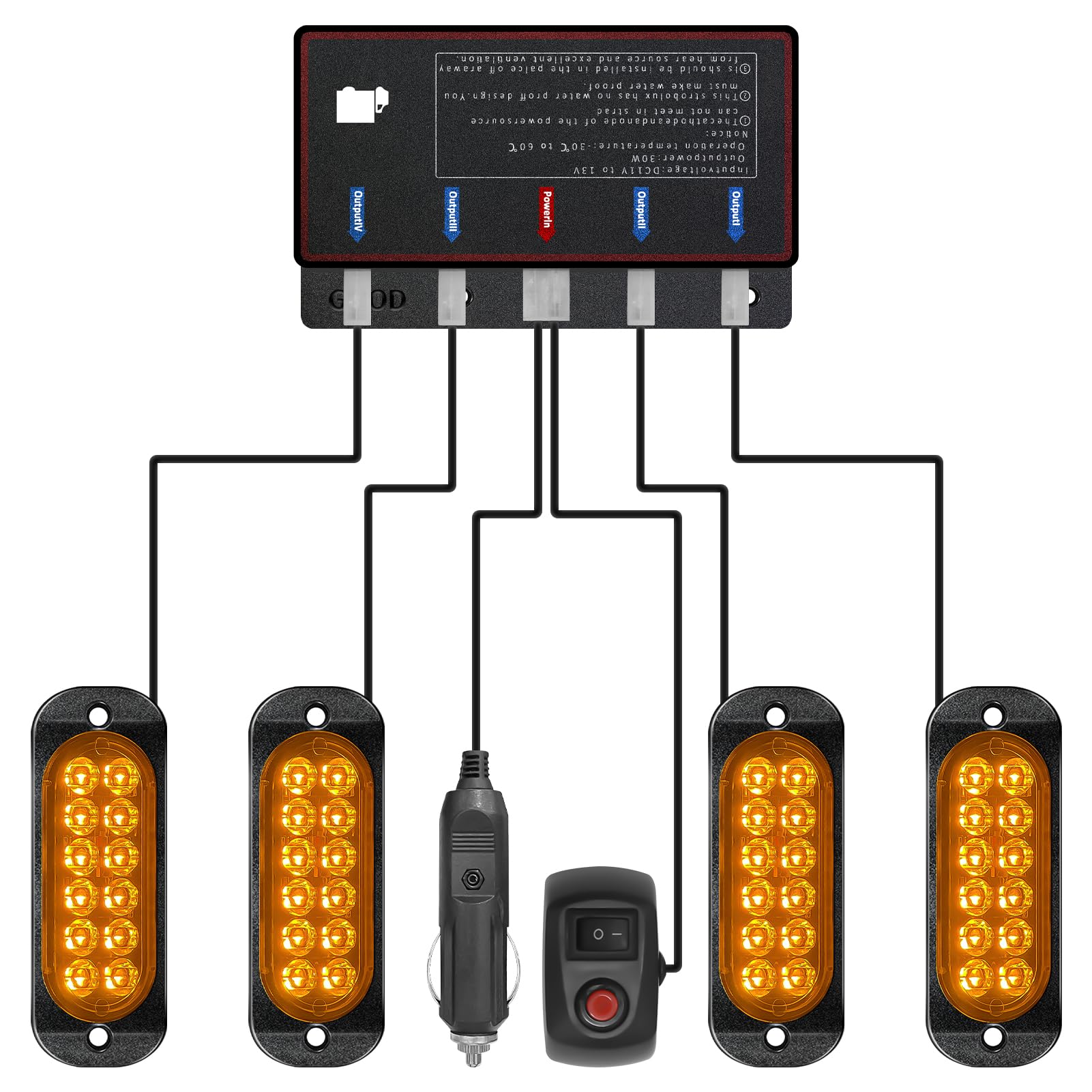 Civikyle 4-Stück 12-LED Auto Frontblitzer Stroboskoplicht Orange 12V Warnleuchte Blinklicht mit 15 Blitzmodi LKW KFZ Traktor Zubehör IP65 Wasserdicht von Civikyle