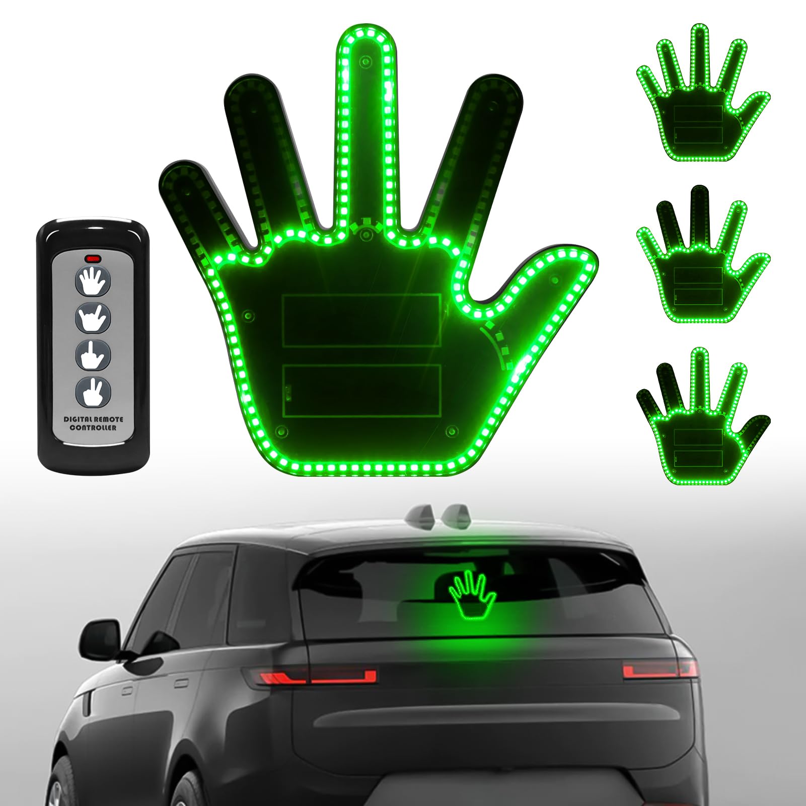Civikyle LED Auto Finger Licht Hand Geste Zeichen mit Fernbedienung 5-Sekunden Auto-Aus Auto Fenster Zubehör Lustig Gadgets für Männer Kfz LKW Fahrer (Grün) von Civikyle