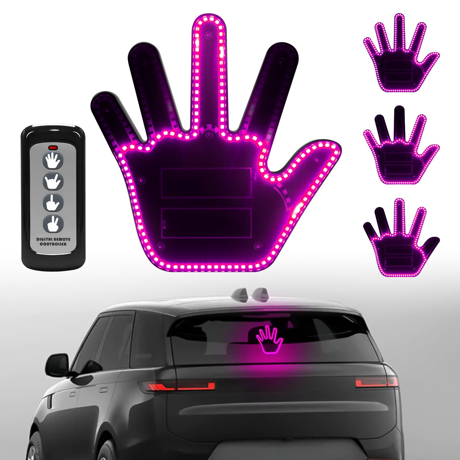 Civikyle LED Auto Finger Licht Hand Geste Zeichen mit Fernbedienung 5-Sekunden Auto-Aus Auto Fenster Zubehör Lustig Gadgets für Männer Kfz LKW Fahrer (Rosa) von Civikyle