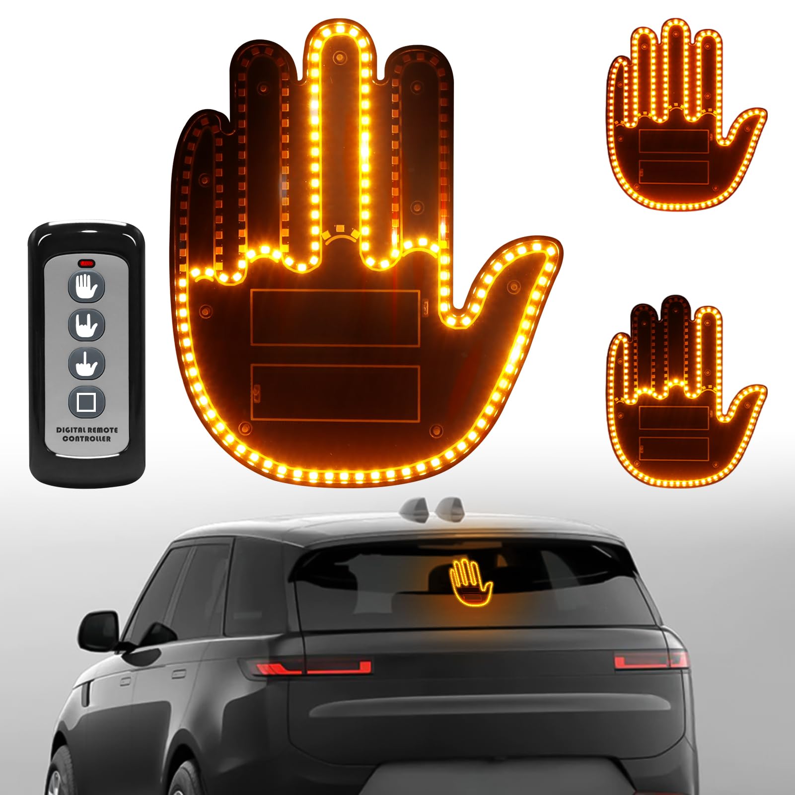 Civikyle LED Auto Finger Licht Hand Geste Zeichen mit Fernbedienung Auto Fenster Zubehör Lustig Gadgets für Männer Kfz Lkw Fahrer Coole Geschenke (Orange) von Civikyle