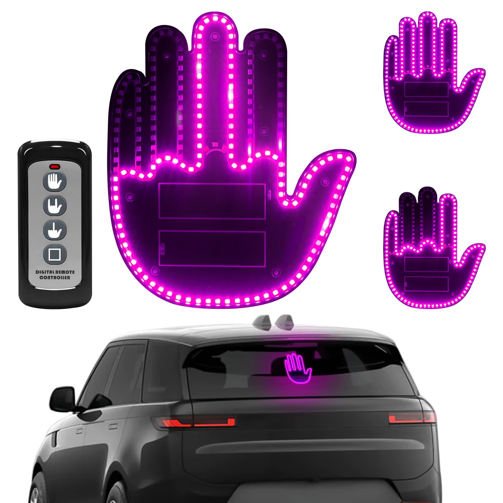 Civikyle LED Auto Finger Licht Hand Geste Zeichen mit Fernbedienung Auto Fenster Zubehör Lustig Gadgets für Männer Kfz LKW Fahrer (Rosa) von Civikyle