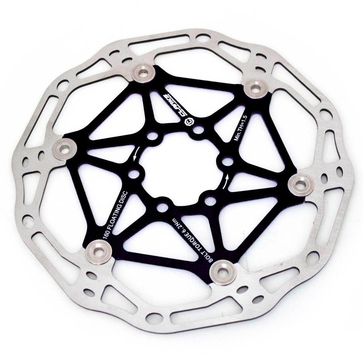 Clarks Cycle Systems CFR-02 Leichtgewichtiger, schwimmender Scheibenbrems-Rotor mit 6 Bolzen, schwarz, 180 mm von Clarks Cycle Systems