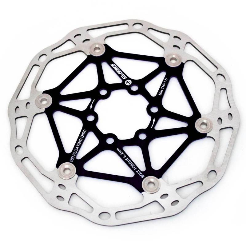 Clarks Cycle Systems CFR-02 Leichtgewichtiger, schwimmender Scheibenbrems-Rotor mit 6 Bolzen, schwarz, 180 mm von Clarks Cycle Systems