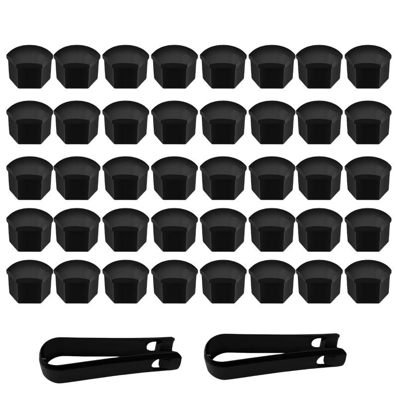 ClcIosis 42 Stück Radschraubenkappen 17mm, Radbolzen Kappen 17mm, Radmuttern Kappen mit Entfernungswerkzeugsatz für Autos (schwarz) von ClcIosis