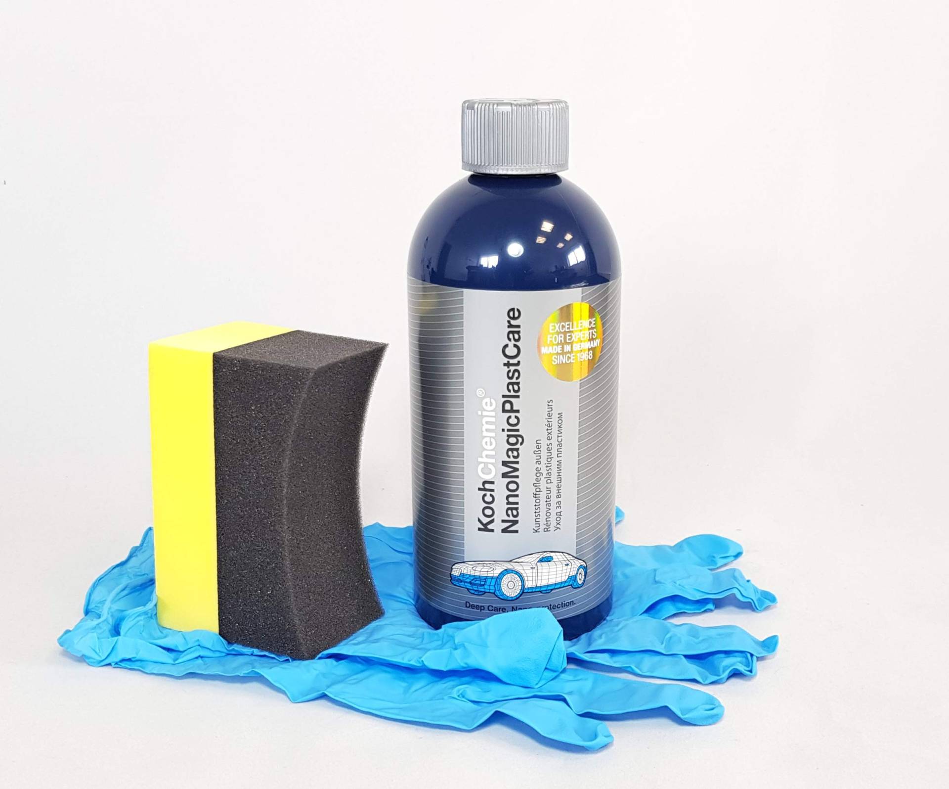 Koch Chemie Nano Magic Plast Care Kunststoffpflege + Clean² Reifenschwamm, Nitril-Handschuhe von Clean 2