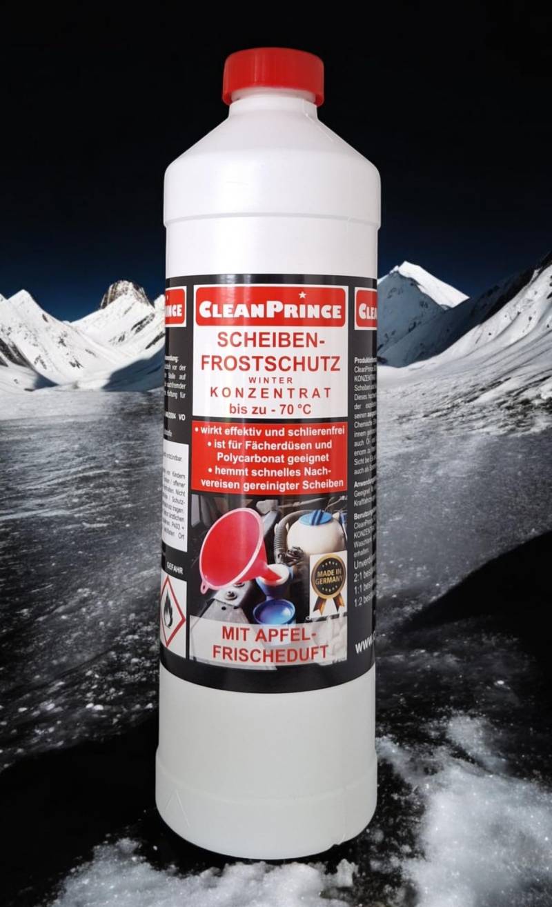 CleanPrince 1 Liter 1000 ml Scheibenreiniger Frostschutz Winter Konzentrat -70 Grad Winterfrostschutz Scheibenklar Scheibenwasser Frostschutzmittel von CleanPrince