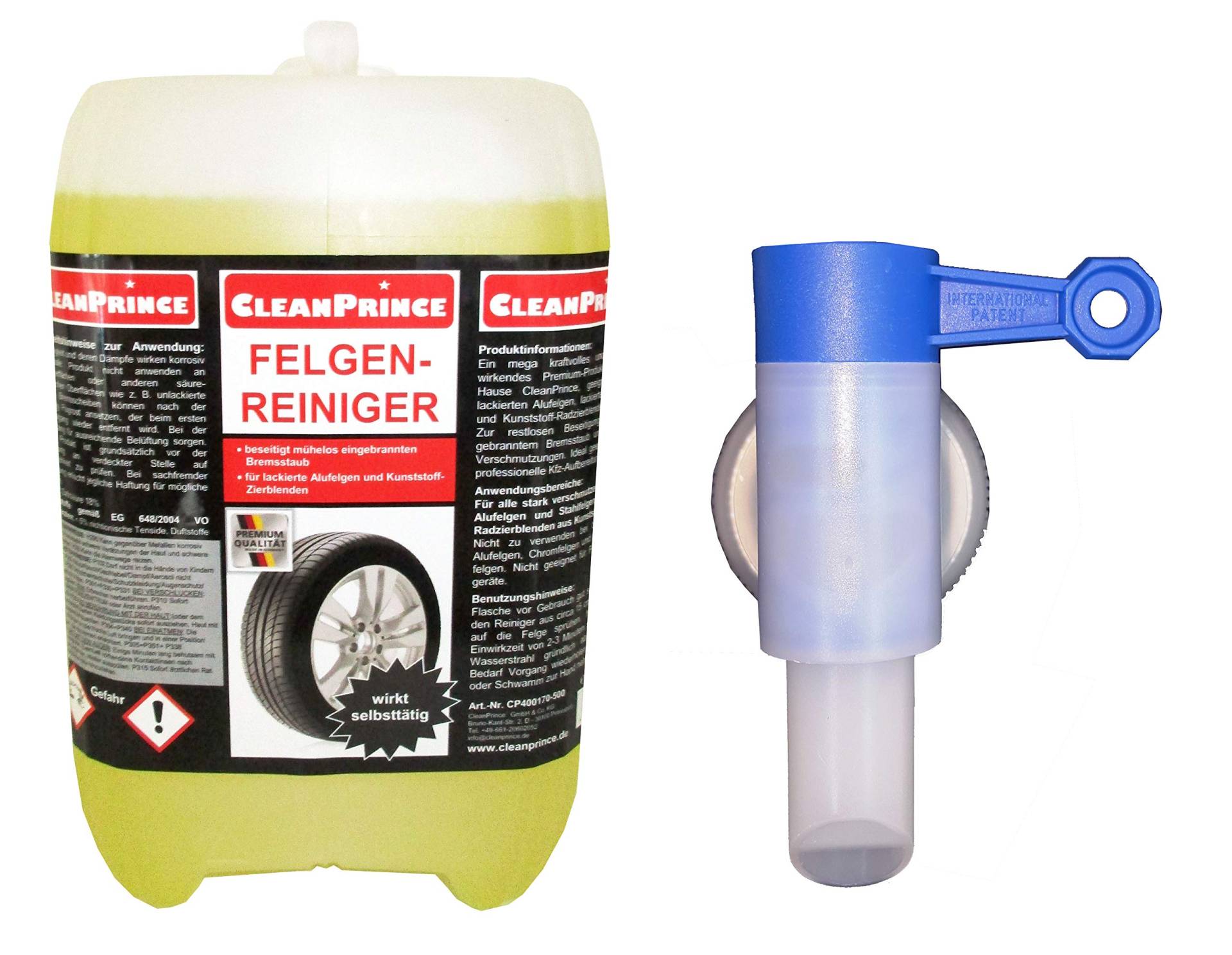 CleanPrince 5 Liter Felgenreiniger | mit Auslaufhahn | gebrauchsfertig Alufelge Bremsstaub Reinigungsmittel von CleanPrince