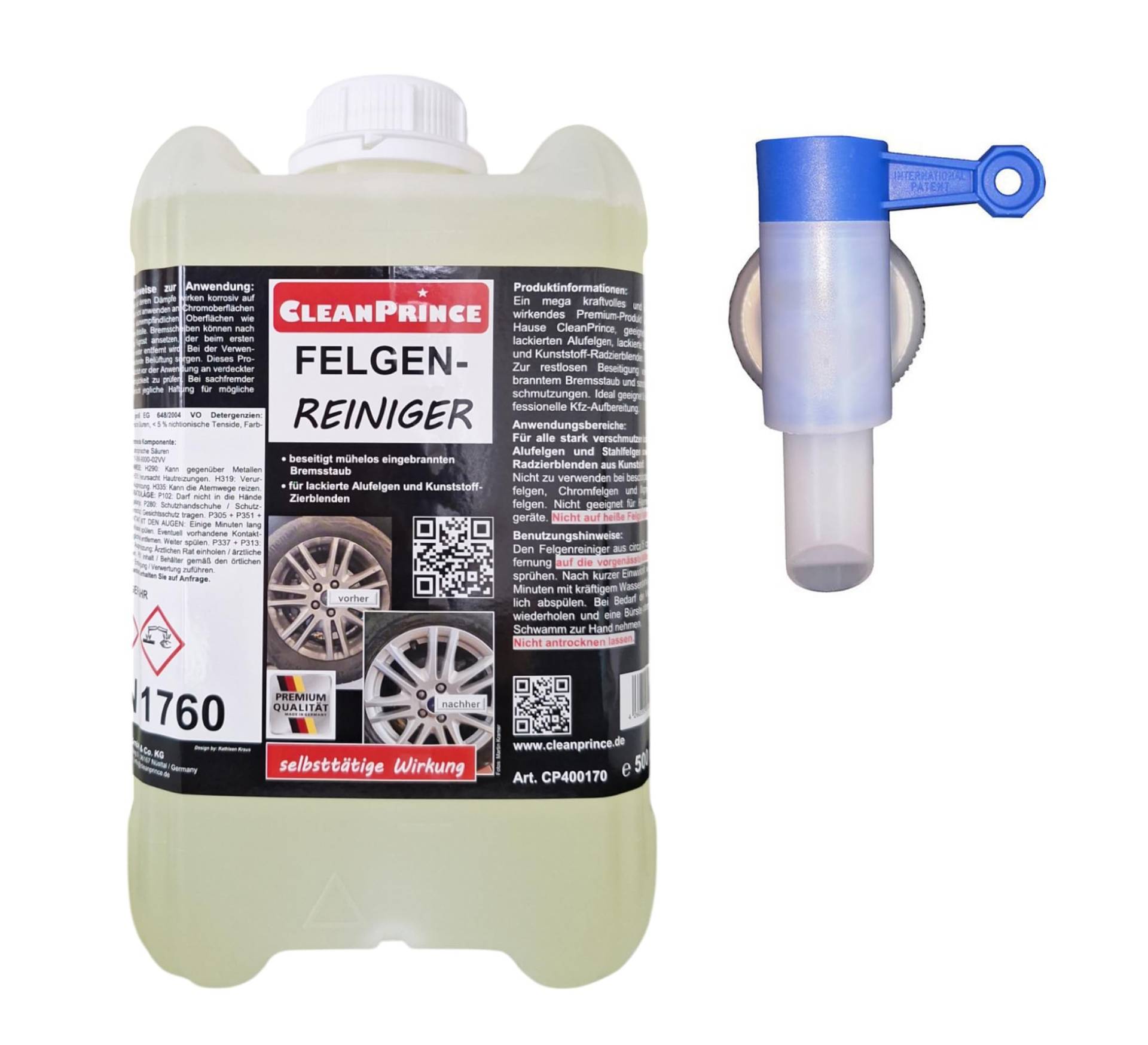 CleanPrince 5 Liter Felgenreiniger | mit Auslaufhahn | gebrauchsfertig Alufelge Bremsstaub Reinigungsmittel CleanPrince 5 Liter Felgenreiniger | mit Auslaufhahn | gebrauchsfertig Alufelge Bremsstaub Reinigungsmittel von CleanPrince