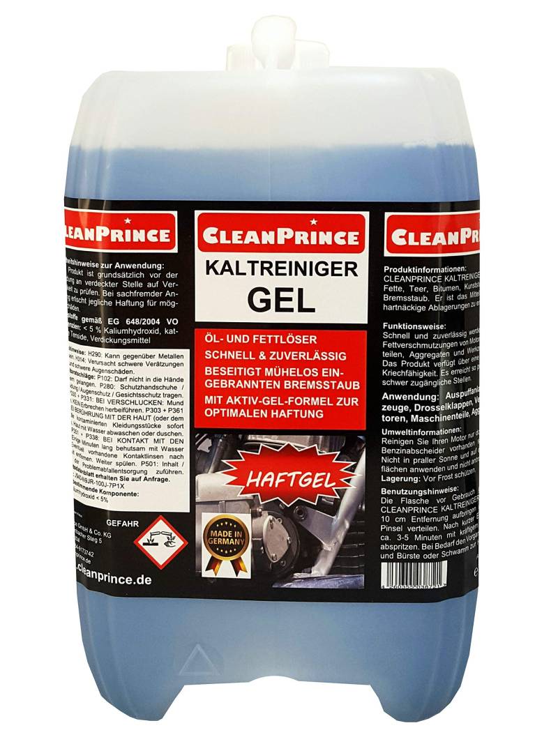 CleanPrince Kaltreiniger Gel 10 Liter Motorkaltreiniger Haftgel für Felgen Auspuffanlagen Maschinen Motoren Reinigungsmittel von CleanPrince