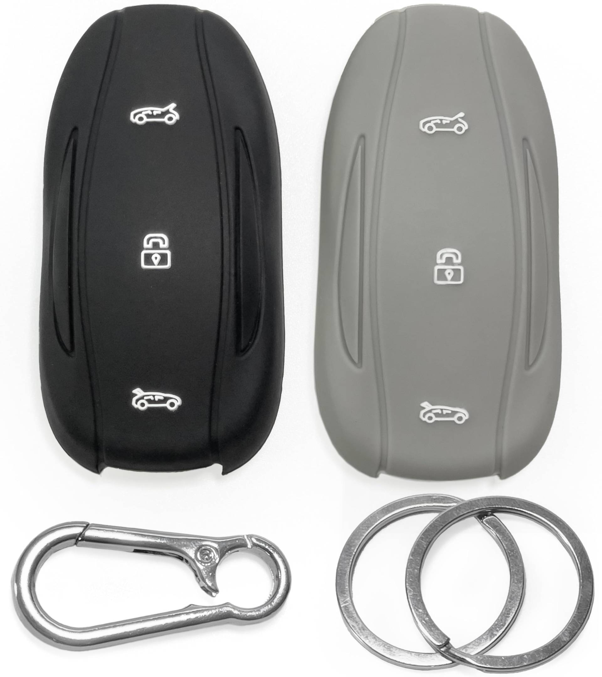 Click&Fit Silikon Autoschlüssel-Hüllen kompatibel mit Tesla Model 3 2017-23, Model S 2012-23, Model Y 2020-2023, Model X 2016-23 - Kfz-Fernbedienung Schlüsselschutz 3-Tasten, Schwarz+Grau Click&Fit Silikon Autoschlüssel-Hüllen kompatibel mit Tesla Model 3 2017-23, Model S 2012-23, Model Y 2020-2023, Model X 2016-23 - Kfz-Fernbedienung Schlüsselschutz 3-Tasten, Schwarz+Grau von Click&Fit