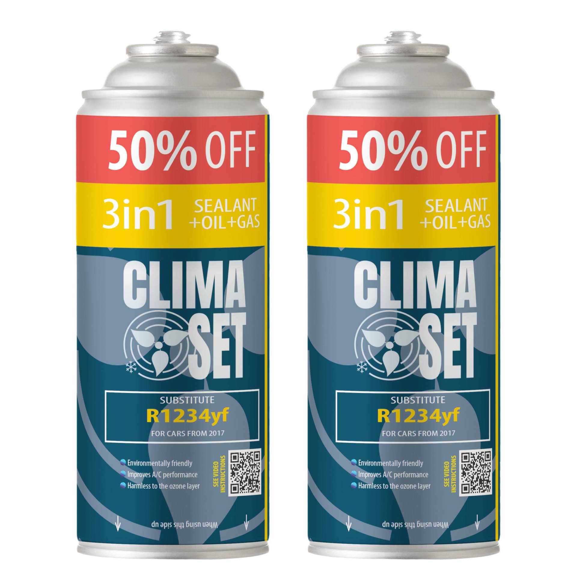ClimaSet 3in1 R1234yf Kältemittel Ersatzgas - Kühlmittel Klima Auto mit Klima Dichtmittel und Öl - Gasflasche 2x235 g - Auto Klimaanlage Nachfüllset - Klimaanlage Wohnmobil - ECO ClimaSet 3in1 R1234yf Kältemittel Ersatzgas - Kühlmittel Klima Auto mit Klima Dichtmittel und Öl - Gasflasche 2x235 g - Auto Klimaanlage Nachfüllset - Klimaanlage Wohnmobil - ECO von Clima Set