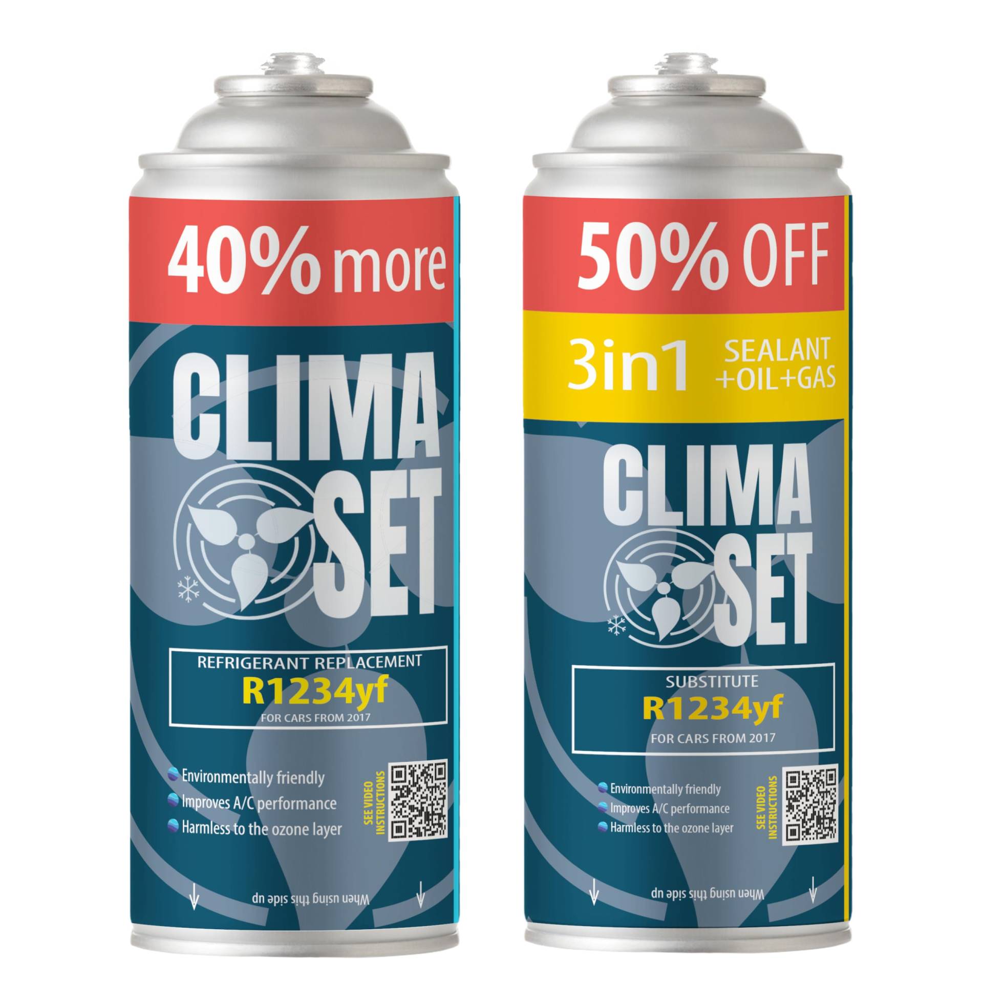 ClimaSet 3in1 R1234yf Kältemittel Ersatzgas - Kühlmittel Klima Auto mit Klima Dichtmittel und Öl - Gasflasche 2x325 g - Auto Klimaanlage Nachfüllset - Klimaanlage Wohnmobil - ECO ClimaSet 3in1 R1234yf Kältemittel Ersatzgas - Kühlmittel Klima Auto mit Klima Dichtmittel und Öl - Gasflasche 2x325 g - Auto Klimaanlage Nachfüllset - Klimaanlage Wohnmobil - ECO von Clima Set
