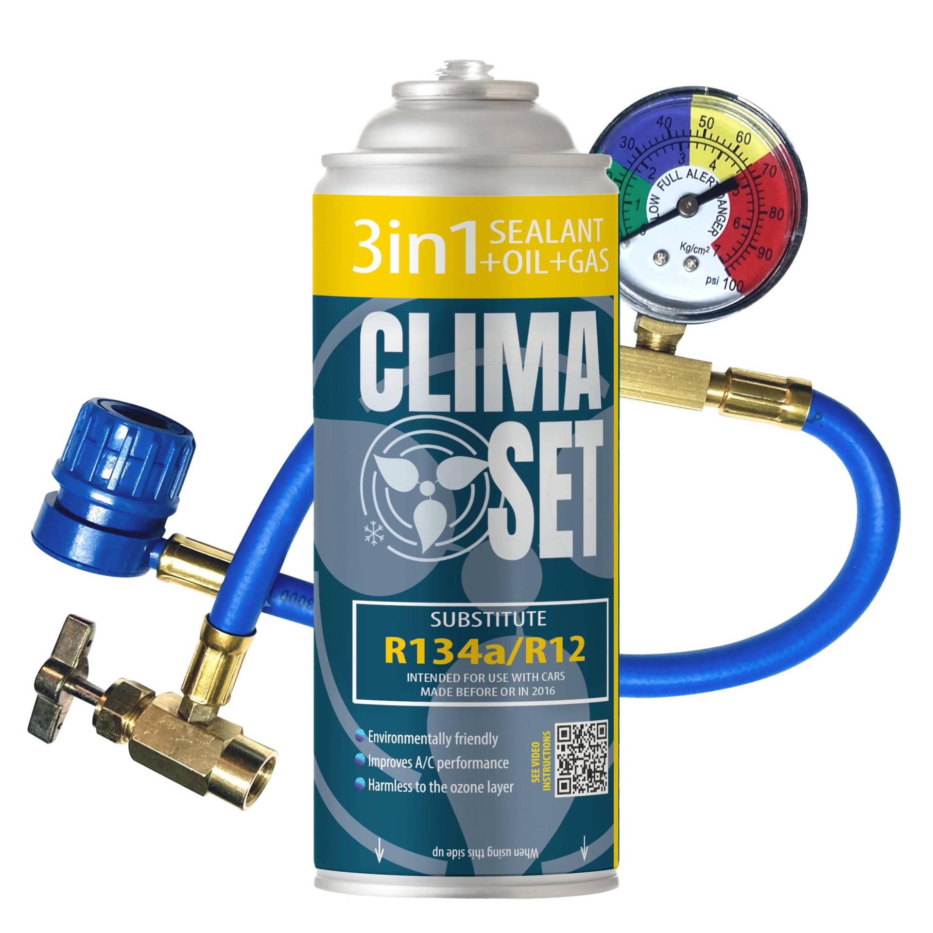 ClimaSet 3in1 R134a Kältemittel Ersatzgas - Kühlmittel Klima Auto mit Klima Dichtmittel und Öl - Gasflasche 1x170 g Auto Klimaanlage Nachfüllset - Klimaanlage Wohnmobil Klimaanlage Schlauch ClimaSet 3in1 R134a Kältemittel Ersatzgas - Kühlmittel Klima Auto mit Klima Dichtmittel und Öl - Gasflasche 1x170 g Auto Klimaanlage Nachfüllset - Klimaanlage Wohnmobil Klimaanlage Schlauch von Clima Set