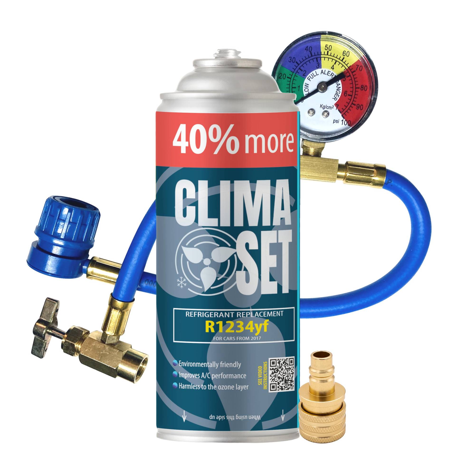 ClimaSet R1234yf Kältemittel Ersatzgas - Kühlmittel Klima Auto mit Klima Dichtmittel und Öl - Gasflasche 1x235 g Auto Klimaanlage Nachfüllset - Klimaanlage Wohnmobil - Klimaanlage Schlauch ClimaSet R1234yf Kältemittel Ersatzgas - Kühlmittel Klima Auto mit Klima Dichtmittel und Öl - Gasflasche 1x235 g Auto Klimaanlage Nachfüllset - Klimaanlage Wohnmobil - Klimaanlage Schlauch von Clima Set
