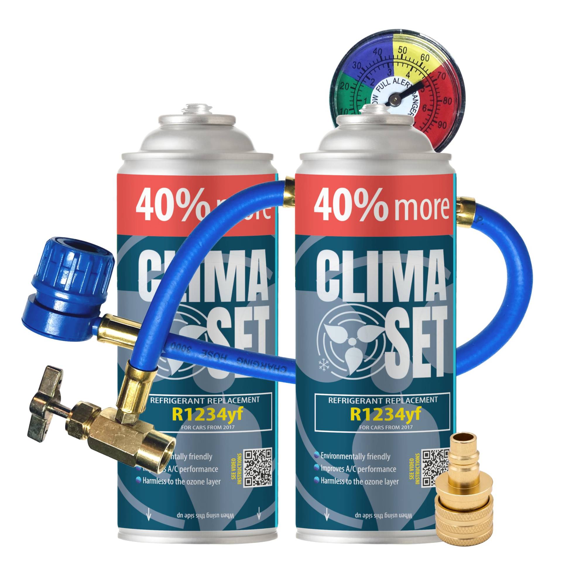 ClimaSet R1234yf Kältemittel Ersatzgas - Kühlmittel Klima Auto mit Klima Dichtmittel und Öl - Gasflasche 2x235 g Auto Klimaanlage Nachfüllset - Klimaanlage Wohnmobil - Klimaanlage Schlauch ClimaSet R1234yf Kältemittel Ersatzgas - Kühlmittel Klima Auto mit Klima Dichtmittel und Öl - Gasflasche 2x235 g Auto Klimaanlage Nachfüllset - Klimaanlage Wohnmobil - Klimaanlage Schlauch von Clima Set