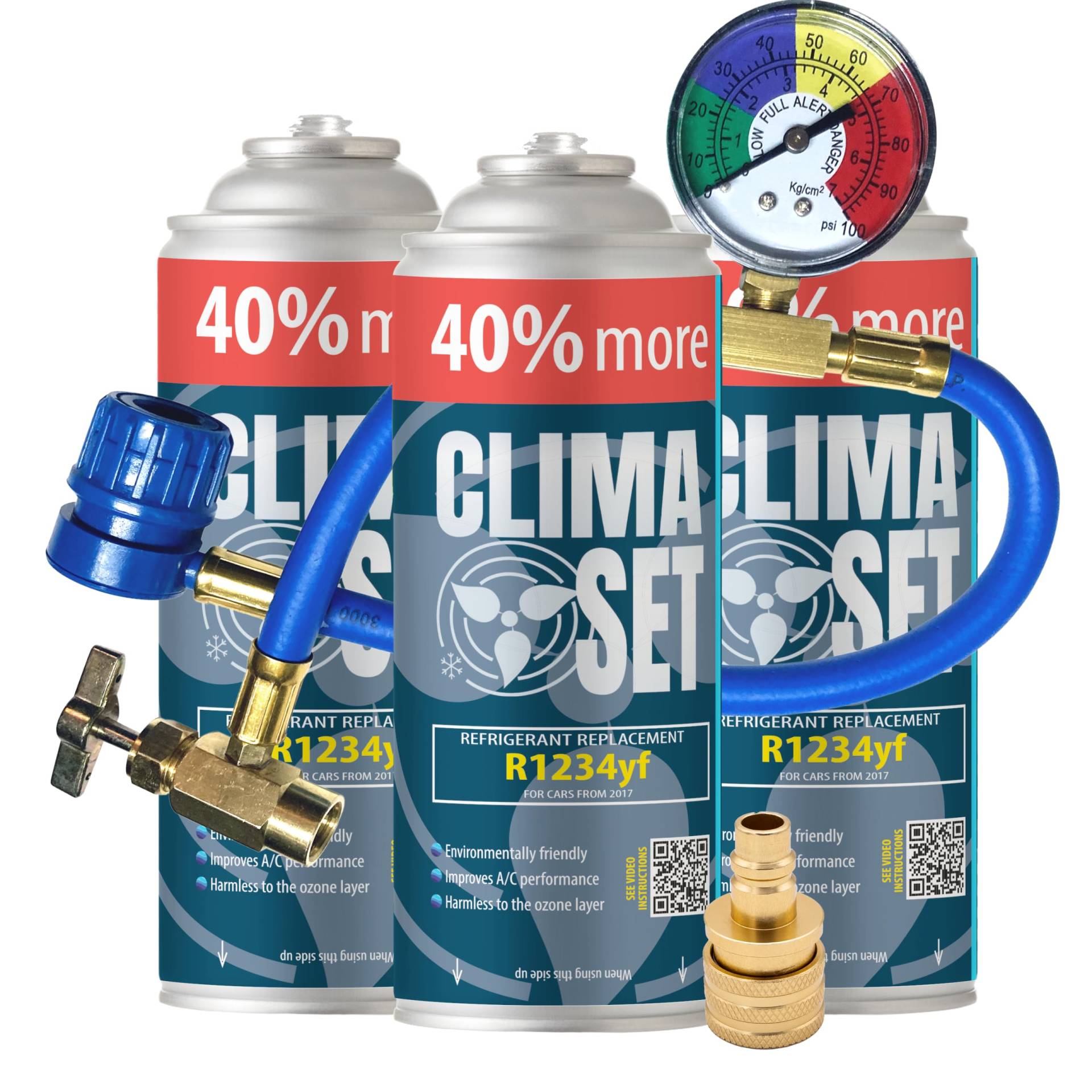 ClimaSet R1234yf Kältemittel Ersatzgas - Kühlmittel Klima Auto mit Klima Dichtmittel und Öl - Gasflasche 3x235 g Auto Klimaanlage Nachfüllset - Klimaanlage Wohnmobil - Klimaanlage Schlauch ClimaSet R1234yf Kältemittel Ersatzgas - Kühlmittel Klima Auto mit Klima Dichtmittel und Öl - Gasflasche 3x235 g Auto Klimaanlage Nachfüllset - Klimaanlage Wohnmobil - Klimaanlage Schlauch von Clima Set