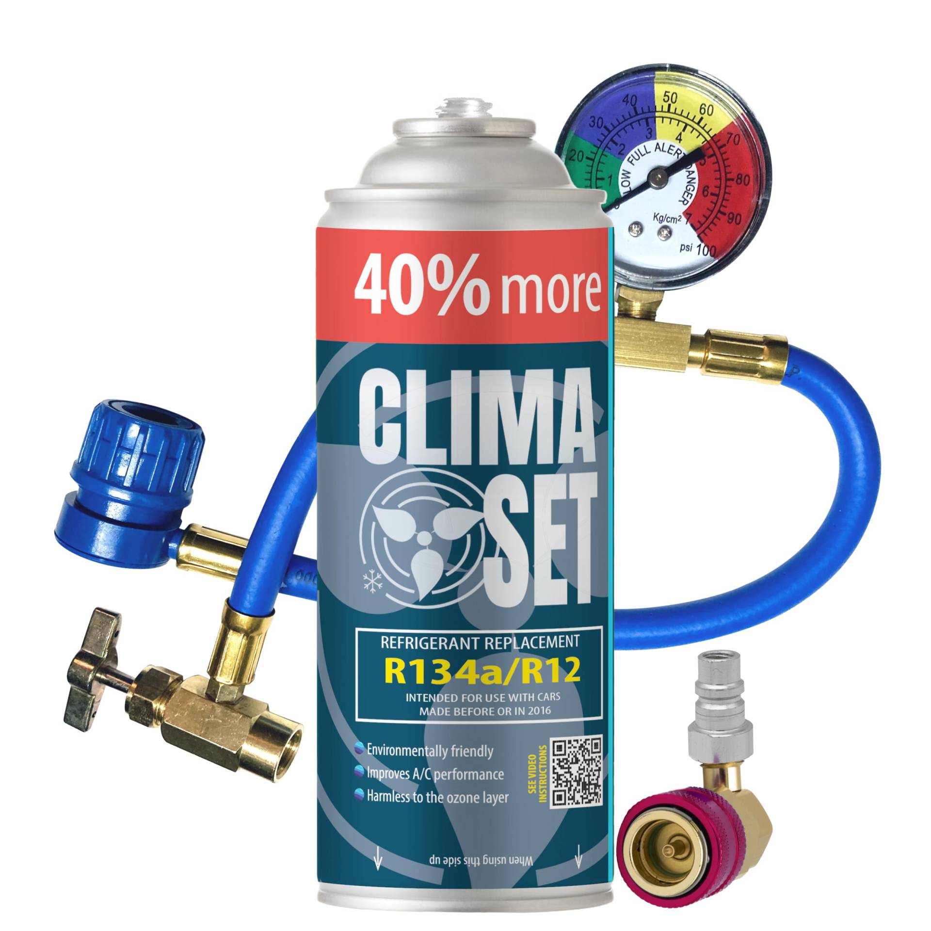 ClimaSet R134a kältemittel Ersatzgas - Kühlmittel Klima Auto - Gasflasche 1x235 g Auto Klimaanlage Nachfüllset - Wohnmobil - Klimaanlage schlauch - Manometer Klimaanlage - ECO ClimaSet R134a kältemittel Ersatzgas - Kühlmittel Klima Auto - Gasflasche 1x235 g Auto Klimaanlage Nachfüllset - Wohnmobil - Klimaanlage schlauch - Manometer Klimaanlage - ECO von Clima Set