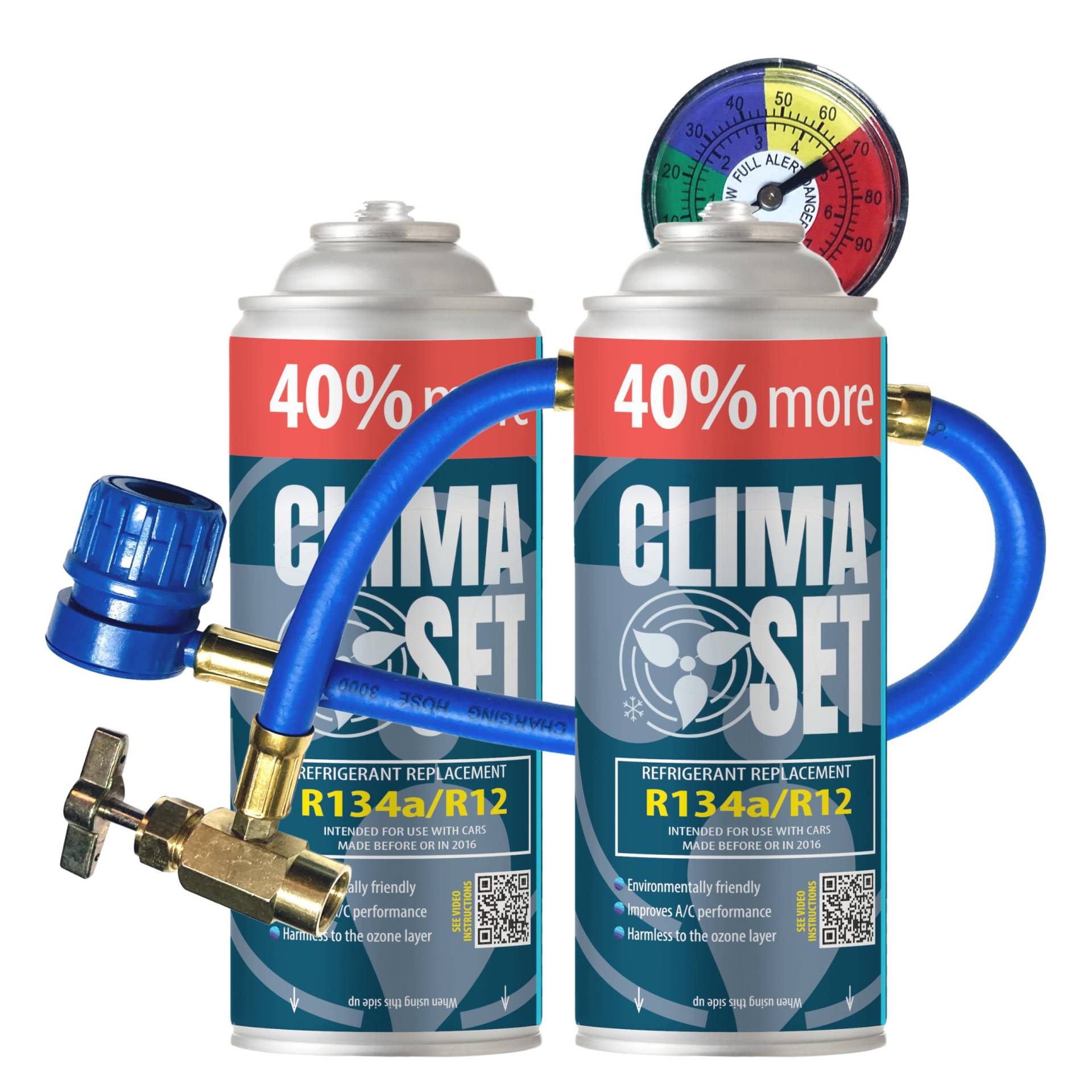 ClimaSet R134a kältemittel Ersatzgas - Kühlmittel Klima Auto - Gasflasche 2x235 g Auto Klimaanlage Nachfüllset - Wohnmobil - Klimaanlage schlauch - Manometer Klimaanlage - ECO ClimaSet R134a kältemittel Ersatzgas - Kühlmittel Klima Auto - Gasflasche 2x235 g Auto Klimaanlage Nachfüllset - Wohnmobil - Klimaanlage schlauch - Manometer Klimaanlage - ECO von Clima Set