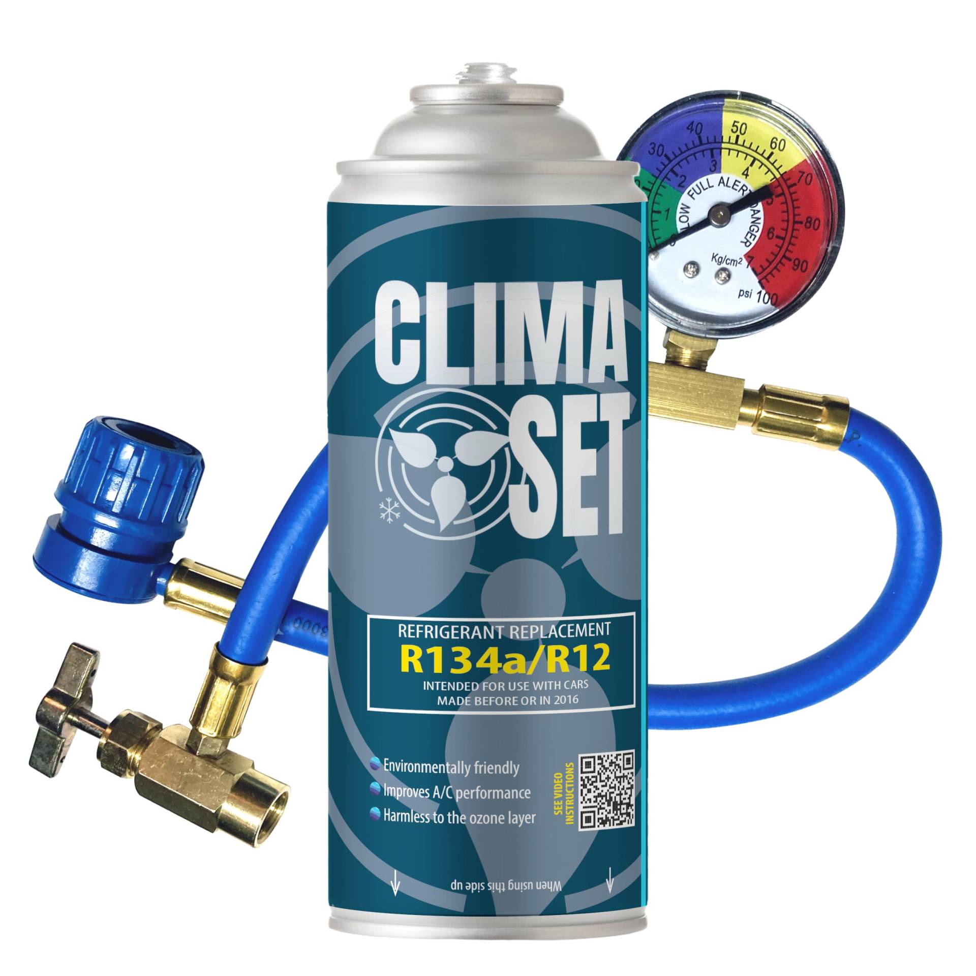 Kältemittelersatzsatz R134a und Fahrzeugleitung - R134a kältemittel Ersatzgas - Kühlmittel Klima Auto - Gasflasche 1x170 g Auto Klimaanlage Nachfüllset -manometer klimaanlage - ECO Kältemittelersatzsatz R134a und Fahrzeugleitung - R134a kältemittel Ersatzgas - Kühlmittel Klima Auto - Gasflasche 1x170 g Auto Klimaanlage Nachfüllset -manometer klimaanlage - ECO von Clima Set