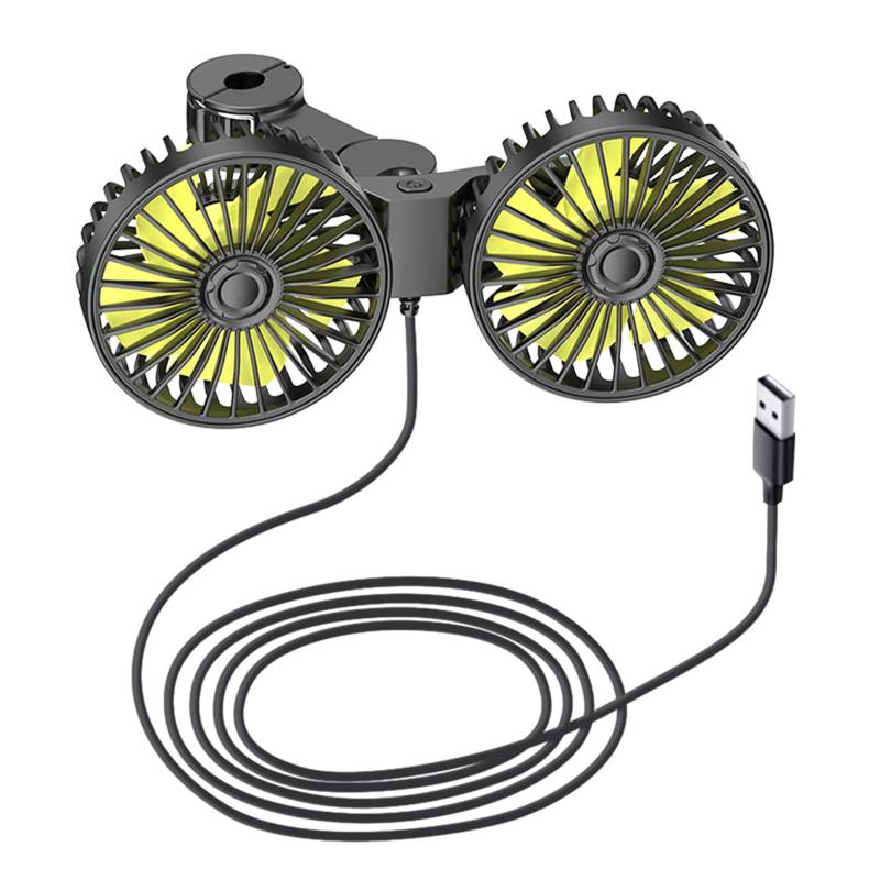 Cnrfeoap Armaturenbrett Doppelkopflüfter Rücksitzluftkreislauflüfter USB Lüfter Mit 360 ° Rotationsclip Für 12-24 V Fahrzeugkühlungslüfter von Cnrfeoap