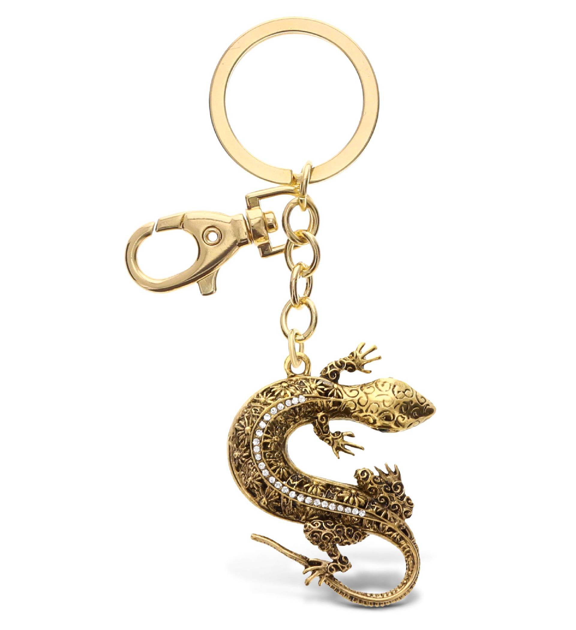 CoTa Global Aqua79 Gecko Schlüsselanhänger – Gold 3D Funkelnde Charme Strass Mode Stilvolle Metalllegierung Langlebig Schlüsselanhänger Bling Kristall Schmuck Zubehör mit Verschluss, Gold, 10 cm von CoTa Global