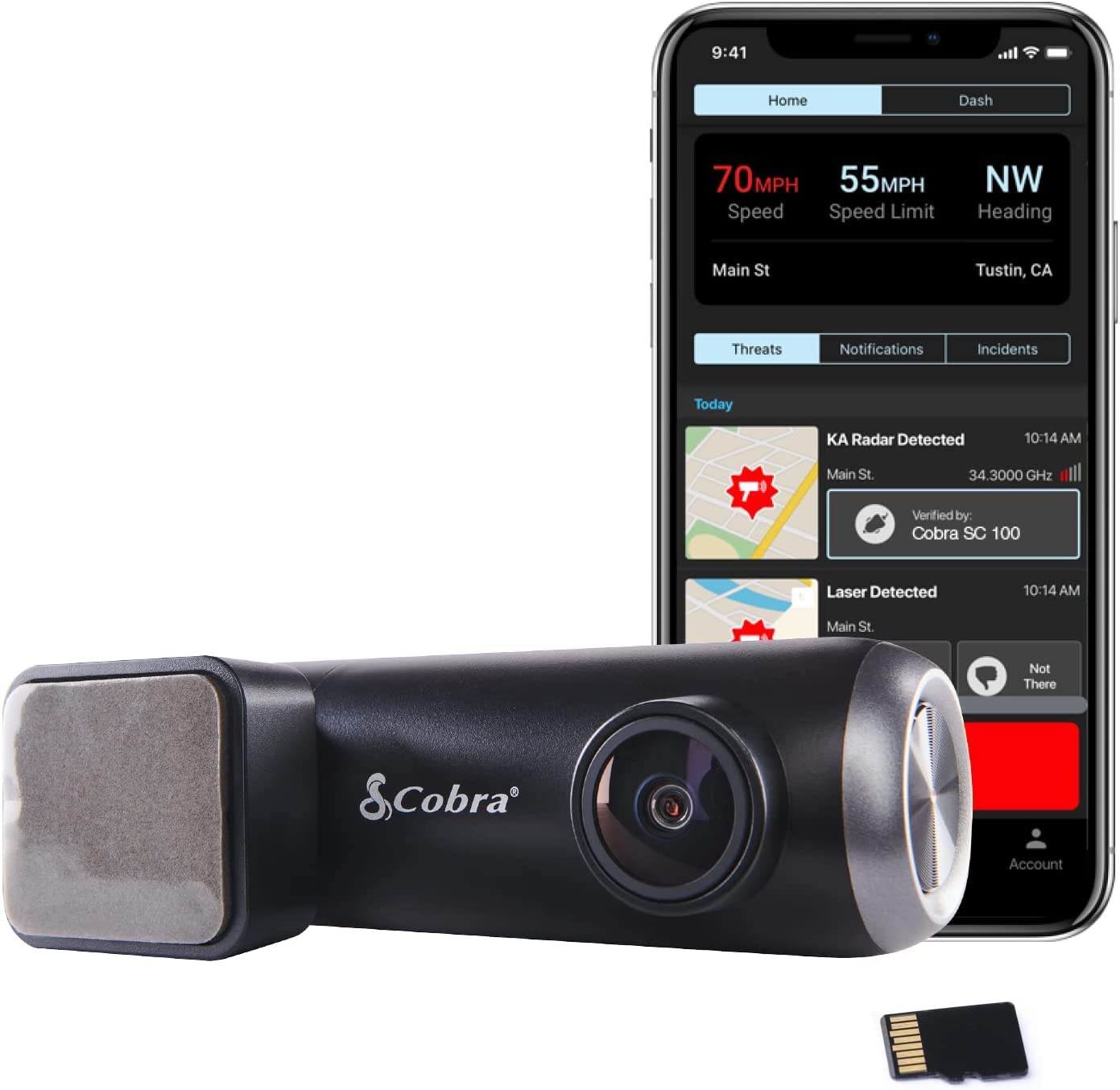 Cobra Smart Dashcam Autokamera (SC 100) - Full HD 1080P Auflösung, integriertes WiFi & GPS, 140 Grad Blickwinkel, 8GB SD Karte, Geteilte Alarme, Unfallberichte, Notfall MayDay, Drive Smarter App von COBRA