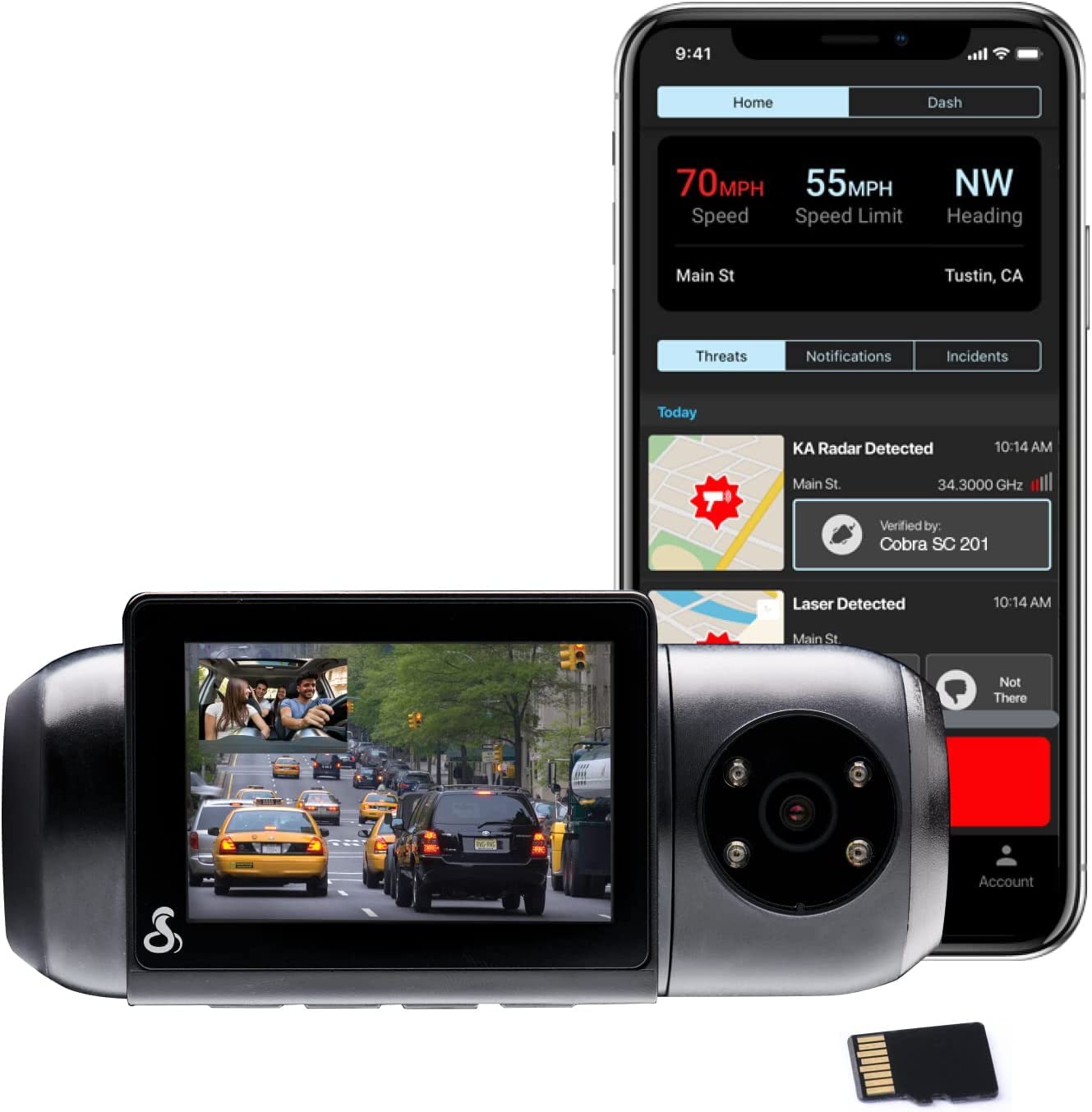 Cobra Smart Dashcam Autokamera mit Innenkamera - Full HD 1080P Auflösung, integriertes WiFi & GPS, 16GB SD-Karte, 2" Display, gemeinsame Warnungen, Unfallberichte, Notfall MayDay, Drive Smarter App von COBRA