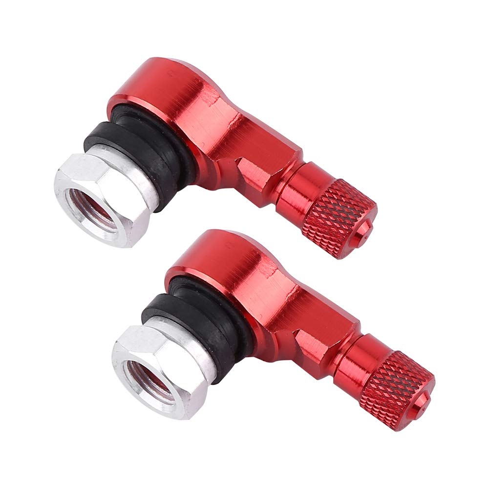2 Stück Motorrad Reifenventil, 11,3mm 90 Grad Reifen Ventilschaft Aluminiumlegierung Motorrad Felgenventil Rad Reifenventil Vorbauten Kappen Motorradventil mit Gummidichtung (Rot) von Cocoarm