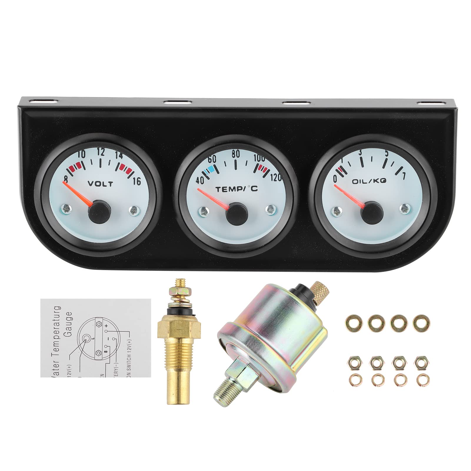 Dreifach-Messgerät-Kit, 3in1 Auto Dreifachanzeige Elektronisches Dreifachmessgeräte Wassertemperatur + Volt + Öldruckmesser 52 mm Instrument Dreifach-Messgerät-Kit, 3in1 Auto Dreifachanzeige Elektronisches Dreifachmessgeräte Wassertemperatur + Volt + Öldruckmesser 52 mm Instrument von Cocoarm