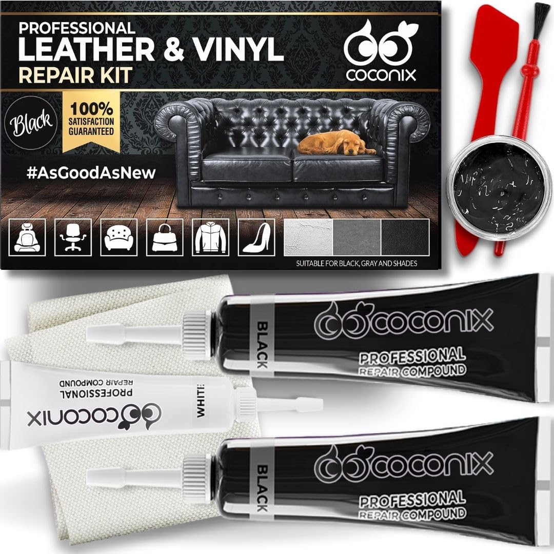 Coconix Leder- & Vinyl-Reparaturset – Schwarz & Grau | Repariert Risse, Löcher, Kratzer & Abblätterungen | Für Möbel, Autositze & Jacken | Anpassbare Farben Coconix Leder- & Vinyl-Reparaturset – Schwarz & Grau | Repariert Risse, Löcher, Kratzer & Abblätterungen | Für Möbel, Autositze & Jacken | Anpassbare Farben von Coconix