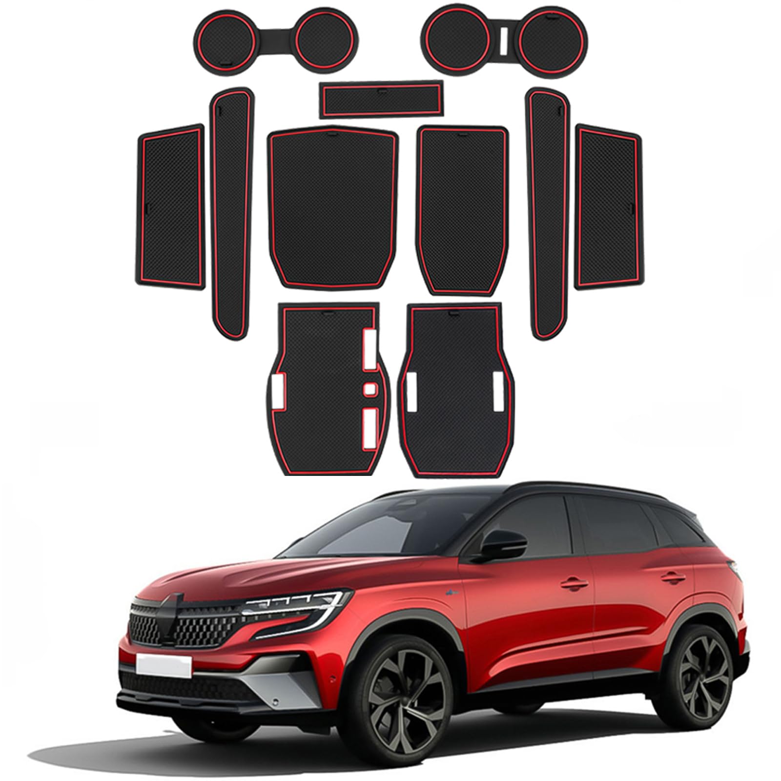 Coleya Antirutschmatten Kompatibel mit Renault Austral E-Tech Hybrid 2022-2024, Rutschfeste Matten für Mittelkonsole, Gummimatten in Rot von Coleya