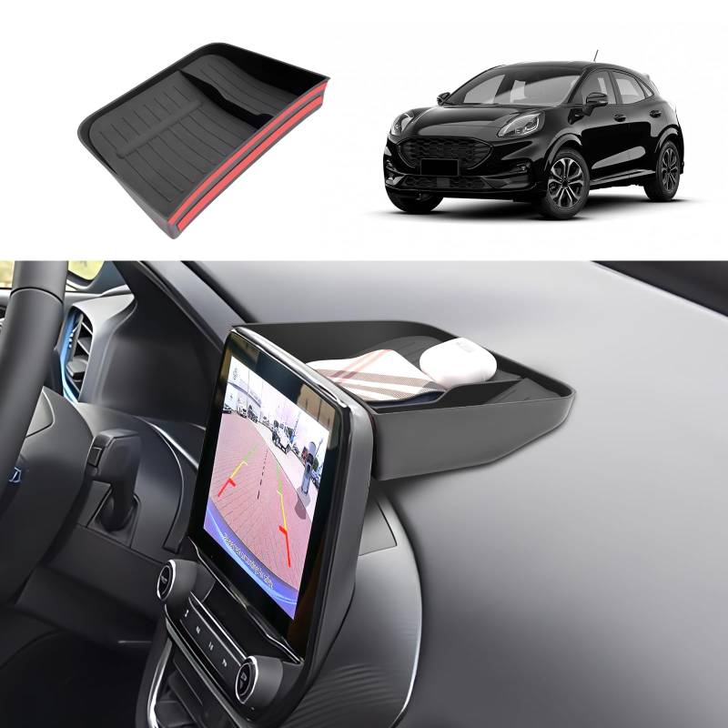 Coleya Mittelkonsole Aufbewahrungsbox Kompatibel mit Ford Puma 2020-2024, Ford Puma Zubehör Instrumententafel Handschuhfach, Puma Mittelkonsole Organizer Mit Rutschfestermatte (Schwarz) von Coleya