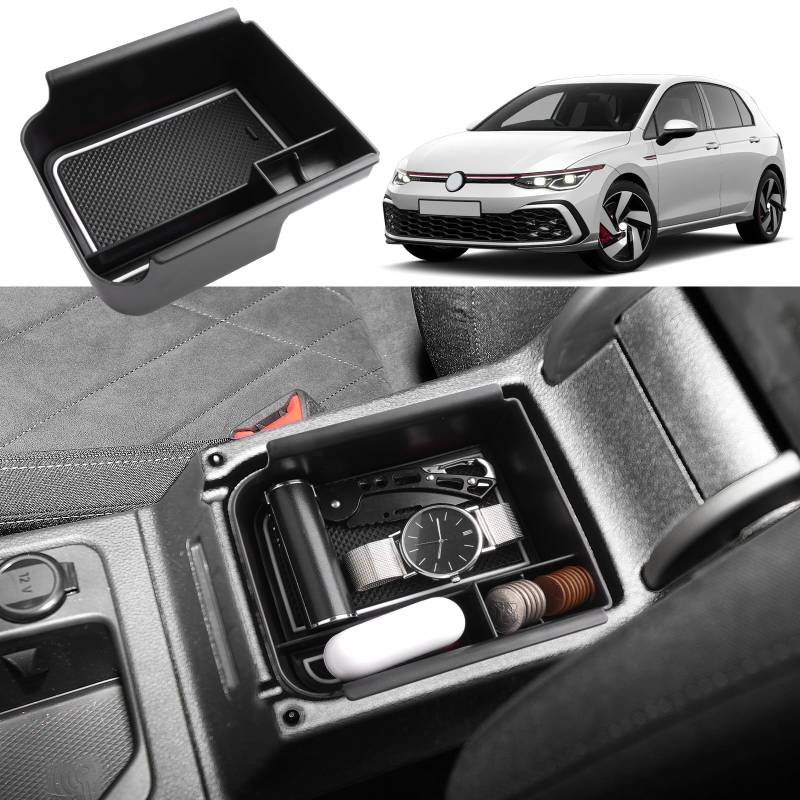 Coleya Mittelkonsole Aufbewahrungsbox Kompatibel mit VW Golf 8 8.5 GTI GTD GTE 2020-2025, Golf 8 Zubehör Armlehne Organizer, VW Golf 8 Mittelarmlehne Handschuhfach Mit Rutschfestermatte (Weiß) von Coleya