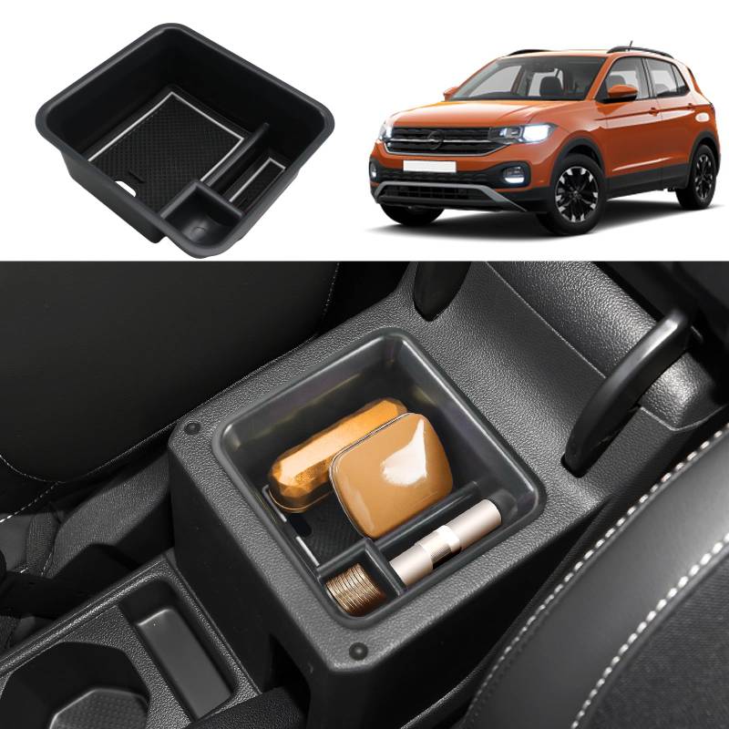 Coleya Mittelkonsole Aufbewahrungsbox Kompatibel mit VW T-Cross 2018-2024, T Cross Zubehör Armlehne Organizer, T-Cross Mittelarmlehne Handschuhfach Mit Rutschfestermatte (Weiß) von Coleya