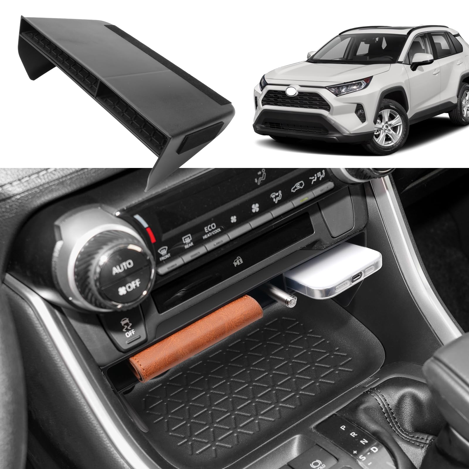 Coleya Mittelkonsole Aufbewahrungsbox Kompatibel mit Toyota RAV4 2019-2024, RAV4 Zubehör Mittelarmlehne Handschuhfach, RAV4 Armlehne Organizer Mit Rutschfestermatte (Schwarz) von Coleya