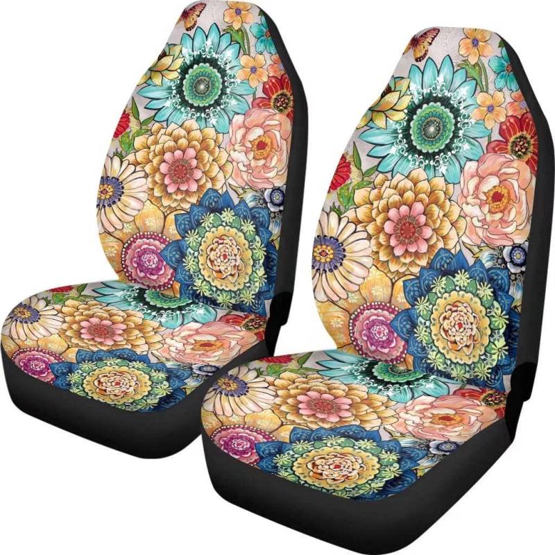 Coloranimal 2 Stück helle Blüten-Autositzbezüge, buntes Blumenmuster, Autositzkissen, langlebig, waschbar, Autozubehör von Coloranimal