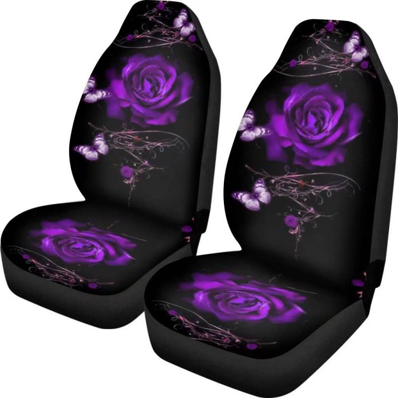 Coloranimal 2 Stück lila Schmetterling Rose Autositzbezug, lila Rose Blume, Autositzkissen, Anti-Schmutz-Eimer-Pad, Rose, Autozubehör, Universal-Zubehör… von Coloranimal