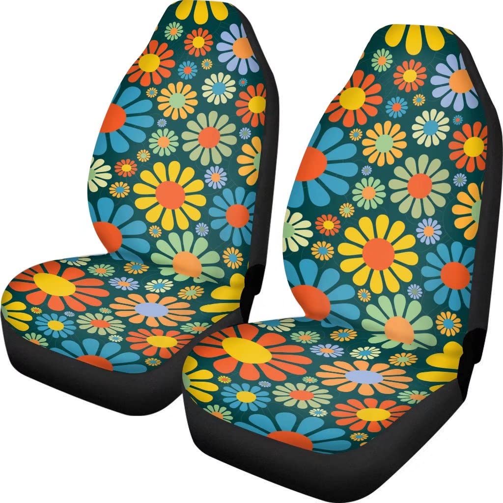 Coloranimal Autositzbezug mit abstraktem Hippie-Blumenmotiv, bunt, florales Autositzkissen, elastisch, schmutzabweisend, für Autos von Coloranimal
